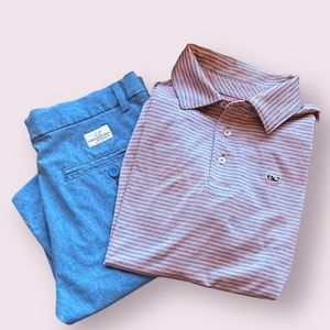 Vineyard Vines Boys Sankaty Striped Shirt Pink/Blue Size M w/Matching Shorts 14